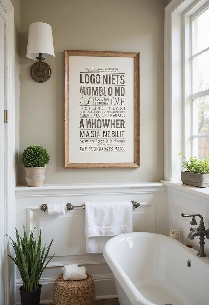 29 Bathroom Artwork Ideas That Add Character - 20. Vintage Inspired Typography Art
