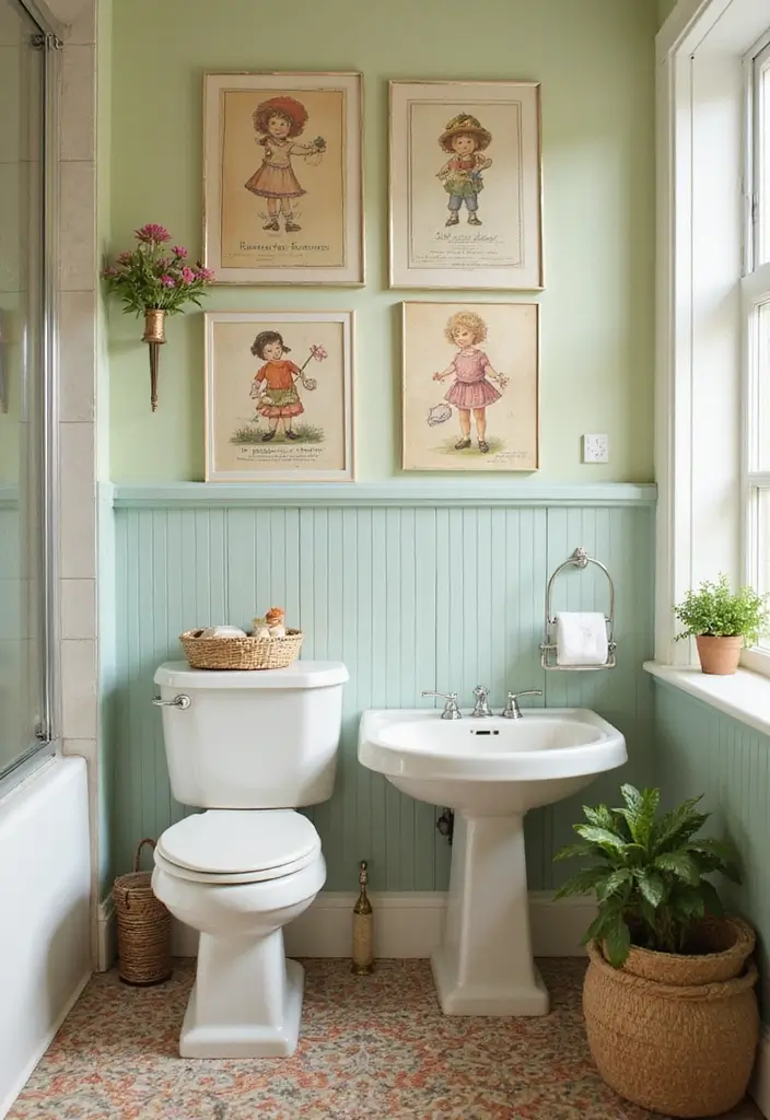 29 Bathroom Artwork Ideas That Add Character - 26. Vintage Children’s Illustrations