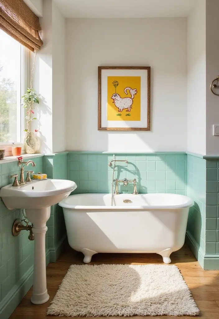 29 Bathroom Artwork Ideas That Add Character - 29. Vintage Kids’ Bathroom Art