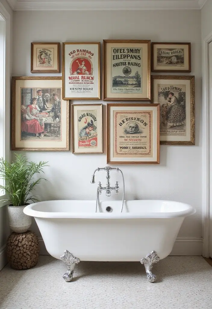 29 Bathroom Artwork Ideas That Add Character - 4. Framed Vintage Advertisements