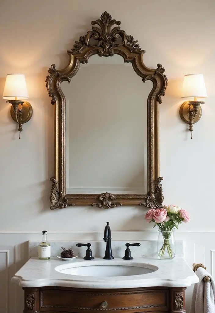 29 Bathroom Artwork Ideas That Add Character - 7. Vintage Mirrors with Artistic Frames