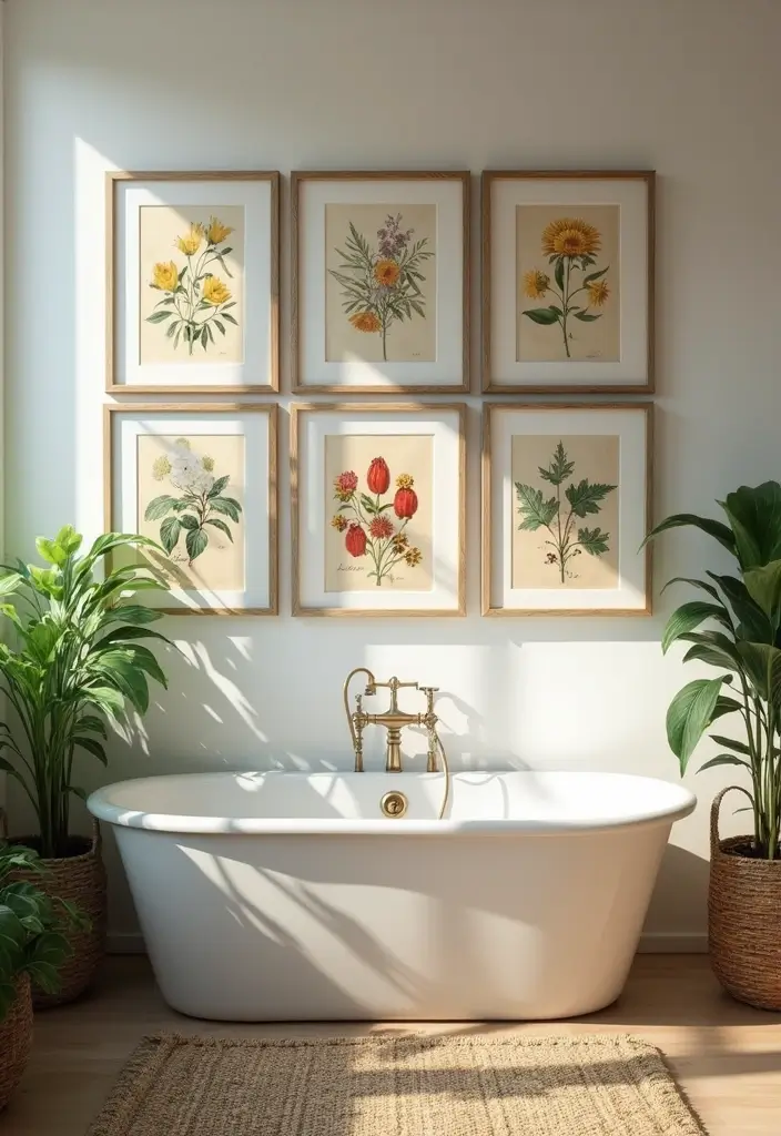 29 Bathroom Artwork Ideas That Add Character - 8. Vintage Floral Wall Art