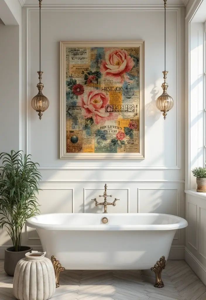 29 Bathroom Artwork Ideas That Add Character - 9. Vintage-style Collages