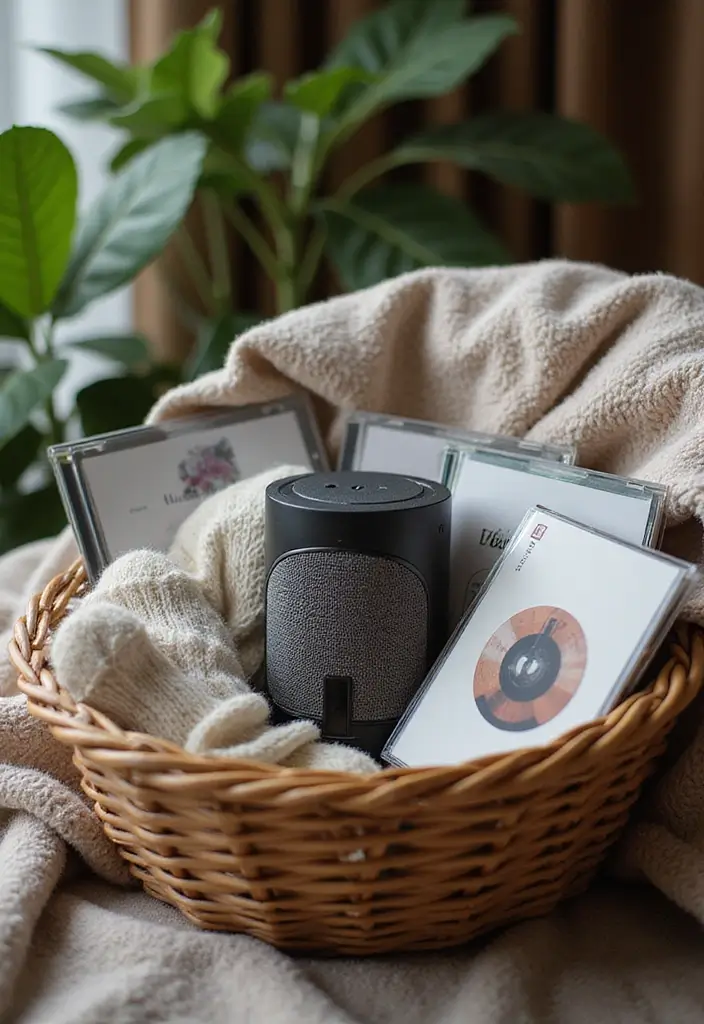 29 Bathroom Gift Basket Ideas That Feel Luxurious - 10. Relaxing Music Basket