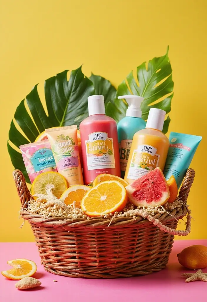 29 Bathroom Gift Basket Ideas That Feel Luxurious - 14. Tropical Paradise Basket