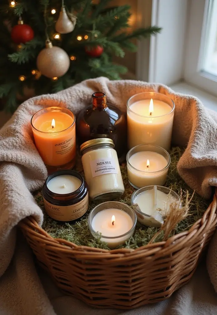 29 Bathroom Gift Basket Ideas That Feel Luxurious - 17. Cozy Candle Basket