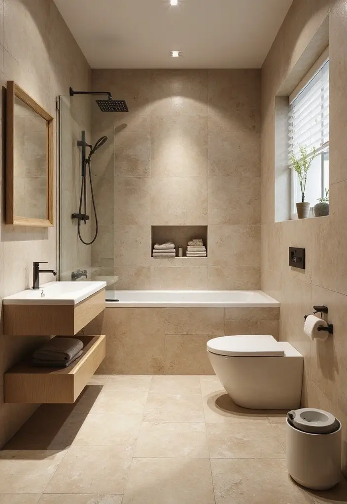 29 Beige Bathroom Tile Ideas That Feel Warm And Timeless - 17. Beige on Beige