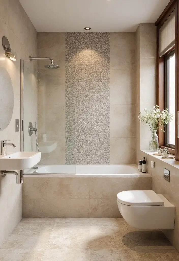 29 Beige Bathroom Tile Ideas That Feel Warm And Timeless - 19. Geometric Patterns