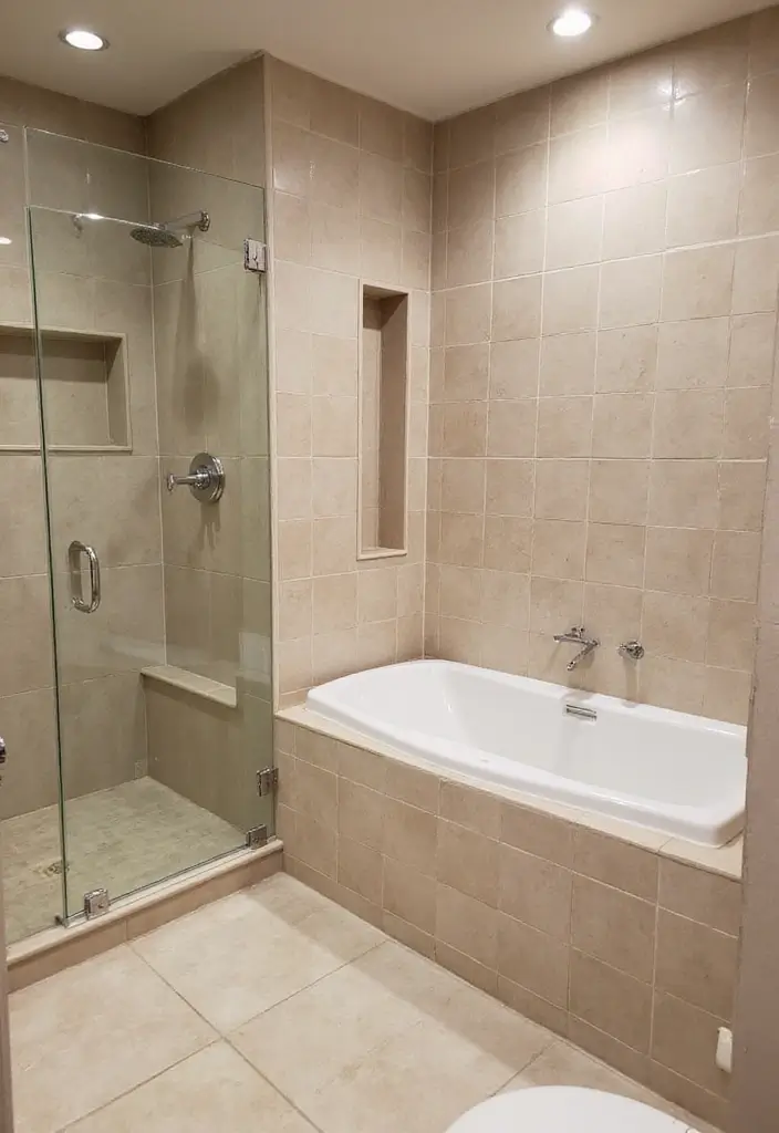 29 Beige Bathroom Tile Ideas That Feel Warm And Timeless - 27. Shower Niches with Beige Tiles