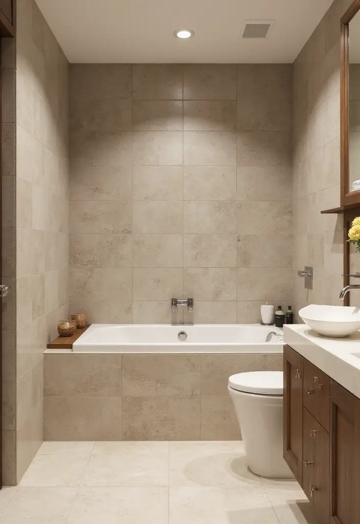 29 Beige Bathroom Tile Ideas That Feel Warm And Timeless - 3. Large Format Tiles