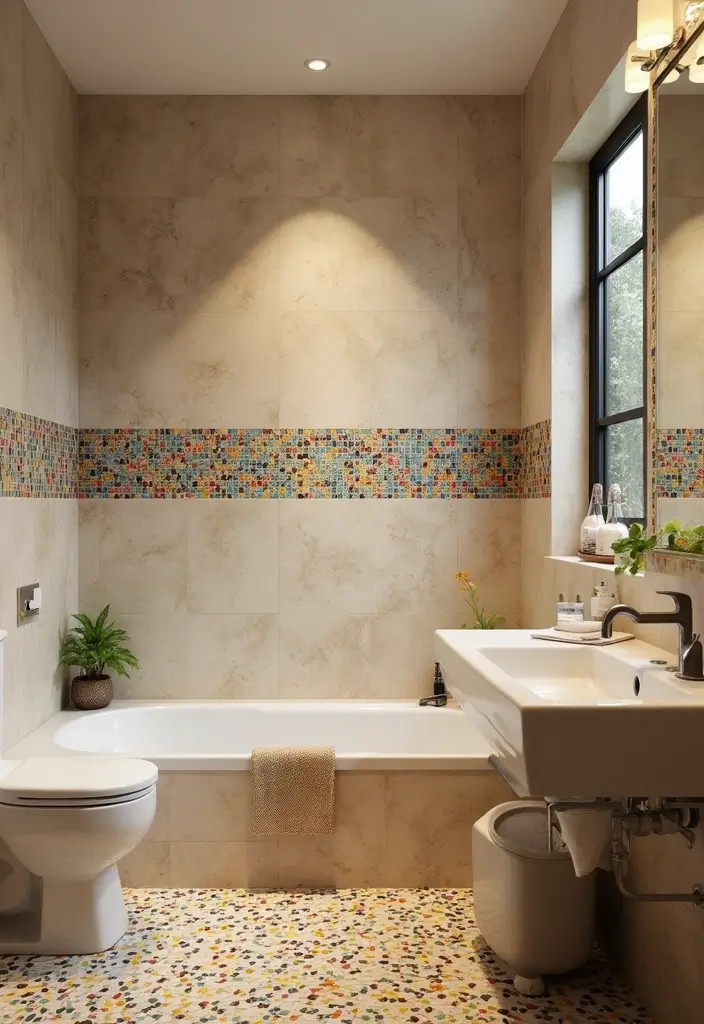 29 Beige Bathroom Tile Ideas That Feel Warm And Timeless - 4. Mosaic Accents