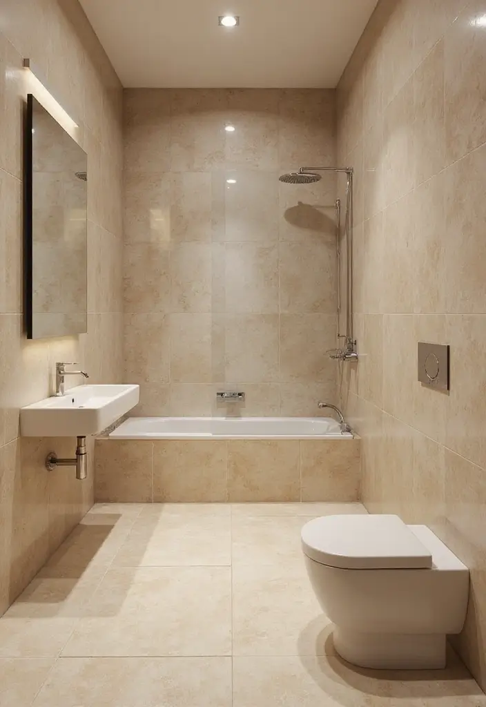 29 Beige Bathroom Tile Ideas That Feel Warm And Timeless - 9. Glossy Finish for a Chic Look