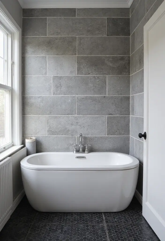 29 Black Penny Tile Bathroom Designs That Stand Out - 15. Soft Monochromatic Tones