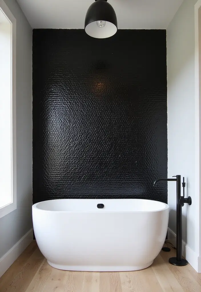 29 Black Penny Tile Bathroom Designs That Stand Out - 2. Bold Accent Wall