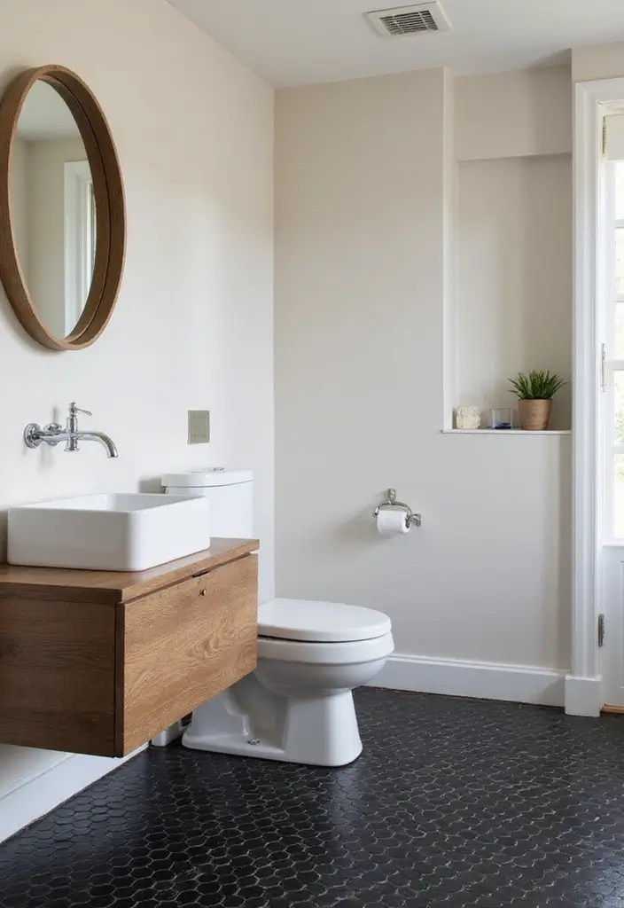29 Black Penny Tile Bathroom Designs That Stand Out - 6. Spa-like Minimalism