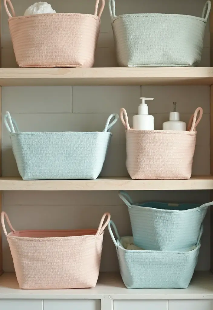 29 Girls Bathroom Organization Ideas That Actually Work - 9. Color-Coordinated Storage Baskets