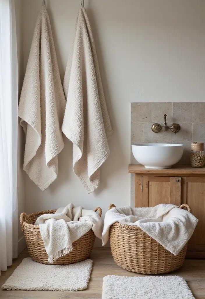 29 Modern Western Bathroom Designs With Rustic Charm - 12. Cozy Textiles