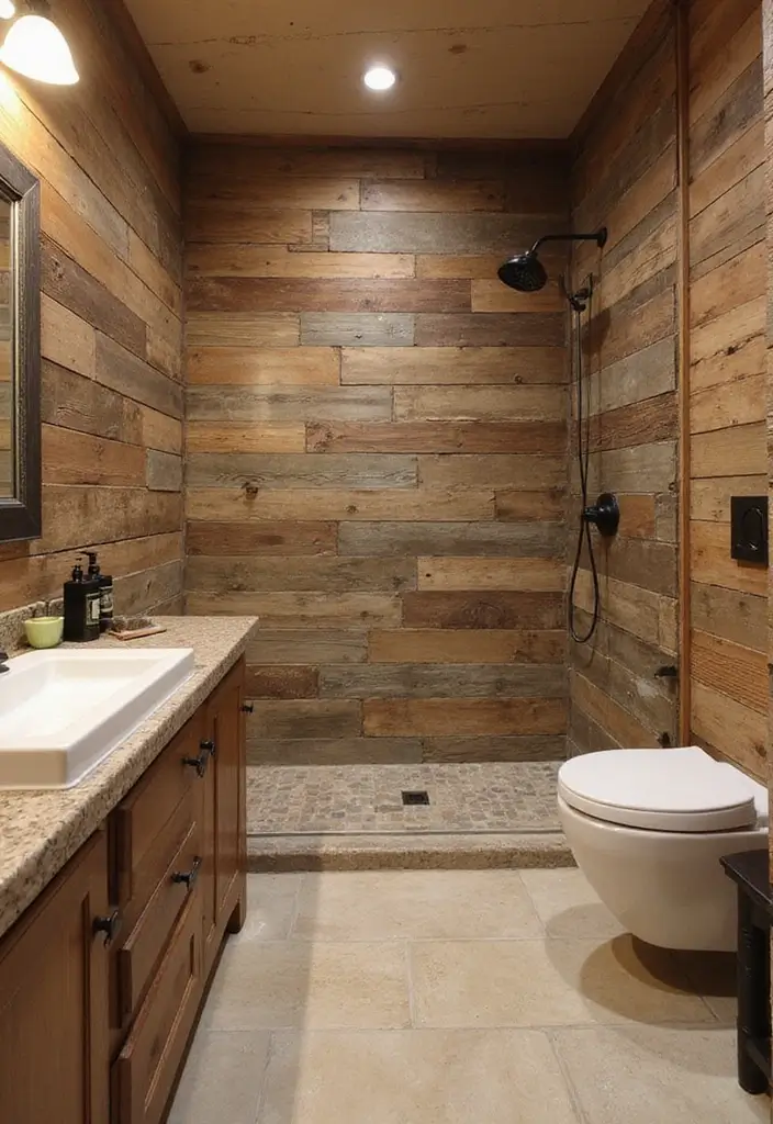 29 Modern Western Bathroom Designs With Rustic Charm - 17. Reclaimed Wood Features