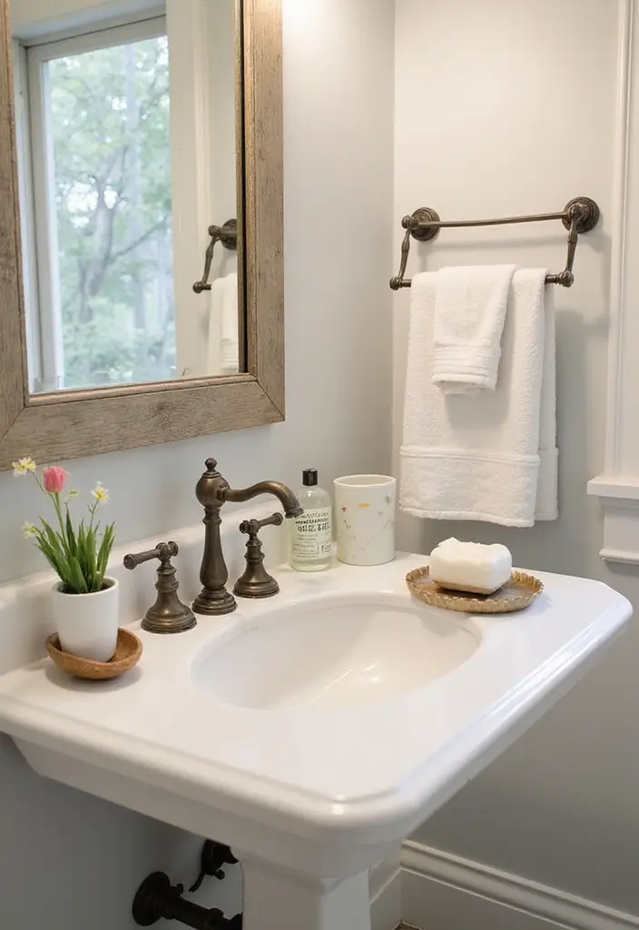 29 Modern Western Bathroom Designs With Rustic Charm - 23. Vintage Bath Accessories