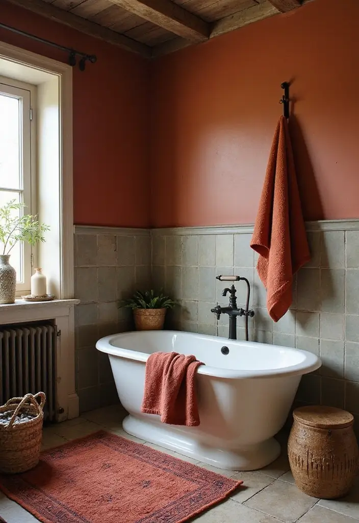 29 Modern Western Bathroom Designs With Rustic Charm - 25. Rustic Color Accents