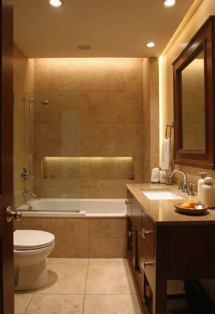 29 Modern Western Bathroom Designs With Rustic Charm - 28. Layered Lighting