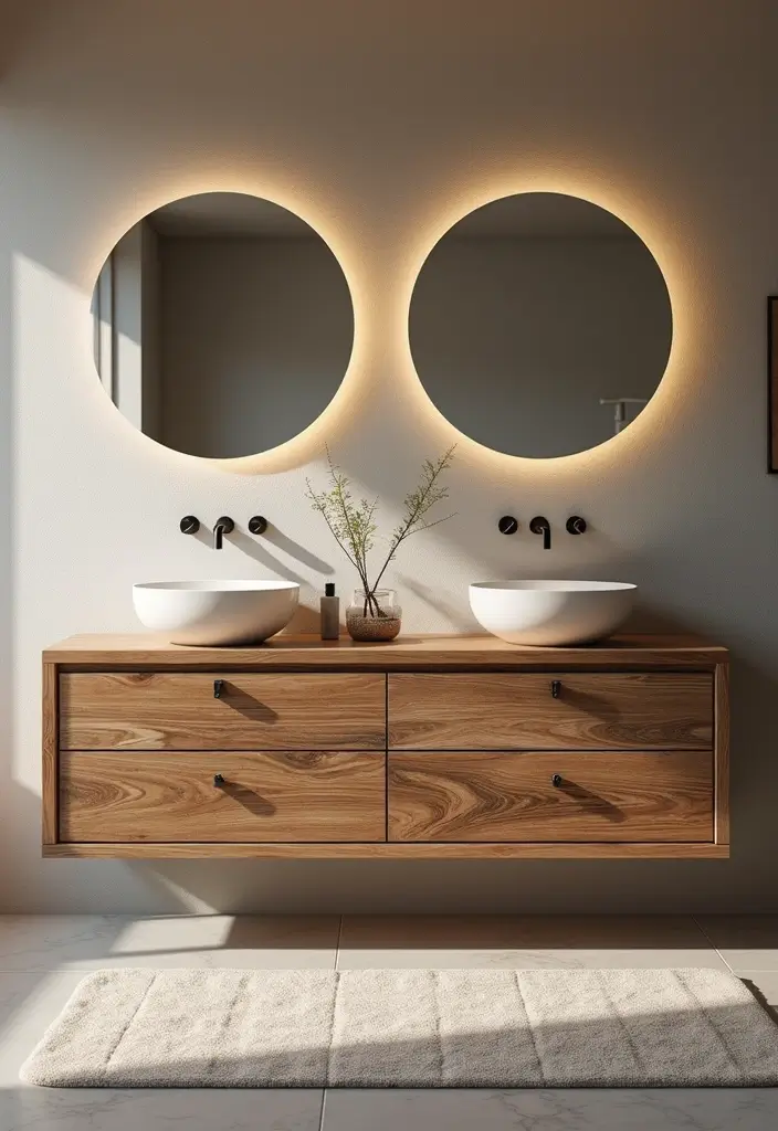 29 Modern Western Bathroom Designs With Rustic Charm - 7. Natural Wood Vanities