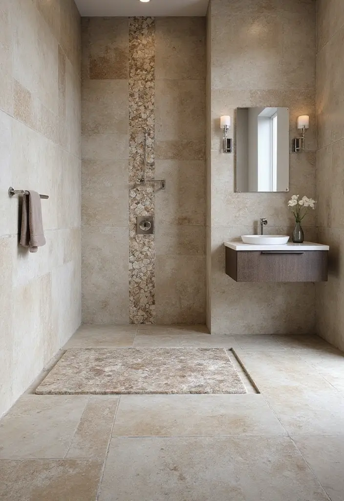 29 Modern Western Bathroom Designs With Rustic Charm - 8. Stone and Tile Combinations