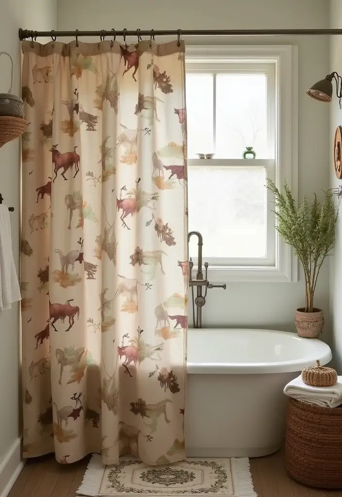 29 Modern Western Bathroom Designs With Rustic Charm - 9. Stylish Shower Curtains