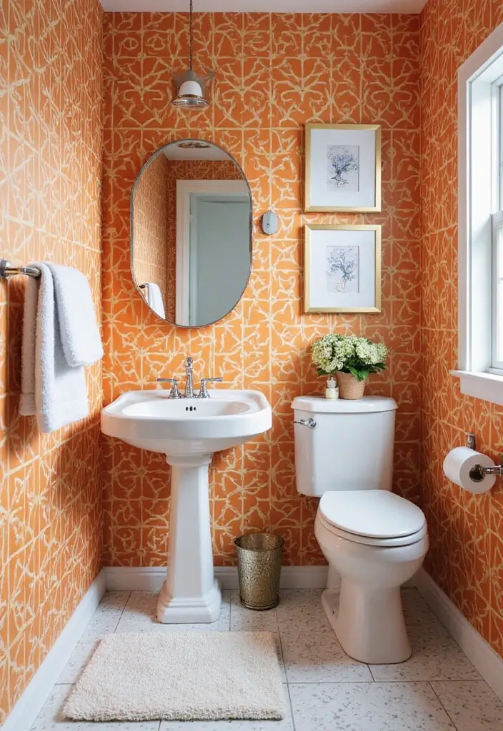 29 Powder Bathroom Ideas That Impress Guests - 1. Bold Wallpaper Choices
