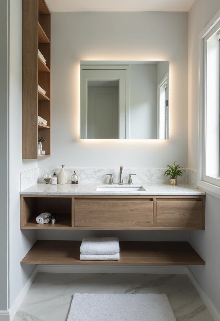 29 Powder Bathroom Ideas That Impress Guests - 2. Chic Floating Vanities