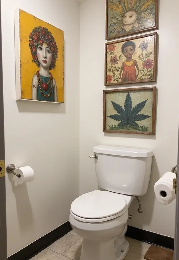 29 Powder Bathroom Ideas That Impress Guests - 20. One-of-a-Kind Art Pieces