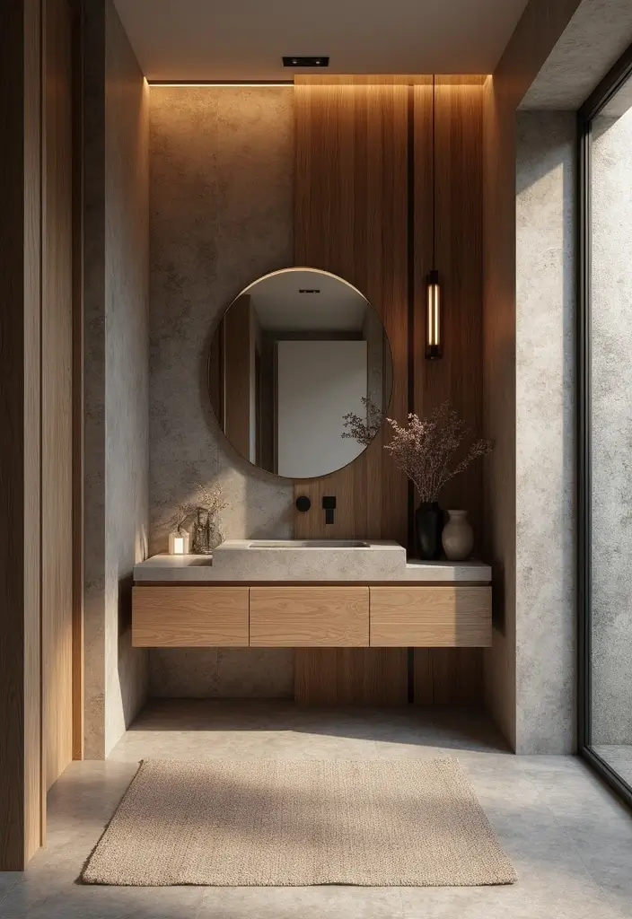29 Powder Bathroom Ideas That Impress Guests - 27. Layered Textures
