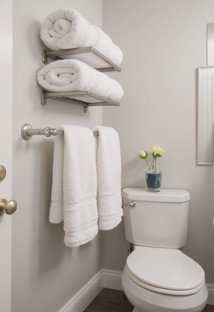 29 Powder Bathroom Ideas That Impress Guests - 28. Personalized Towel Displays