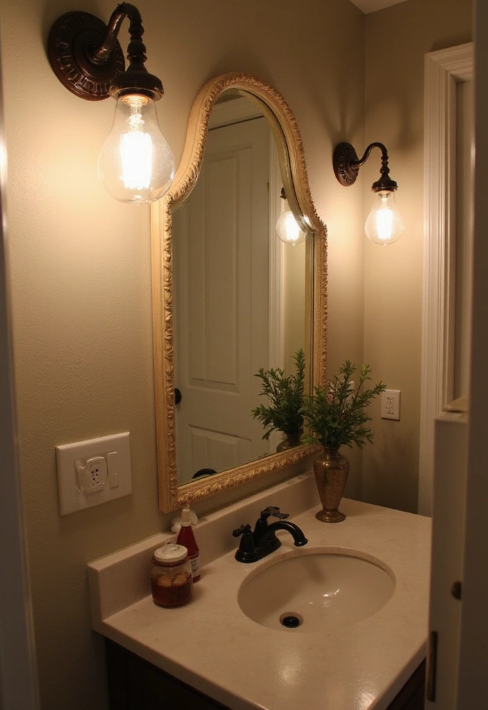 29 Quirky Bathroom Ideas That Add Personality - 10. Vintage Lighting Fixtures