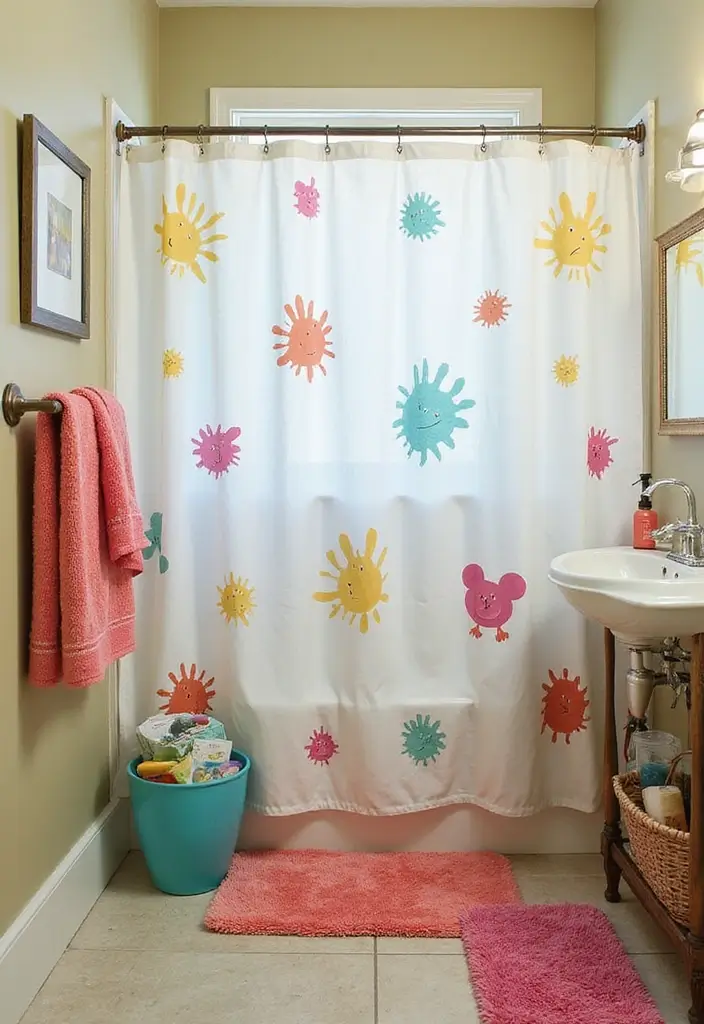 29 Quirky Bathroom Ideas That Add Personality - 2. Whimsical Shower Curtain
