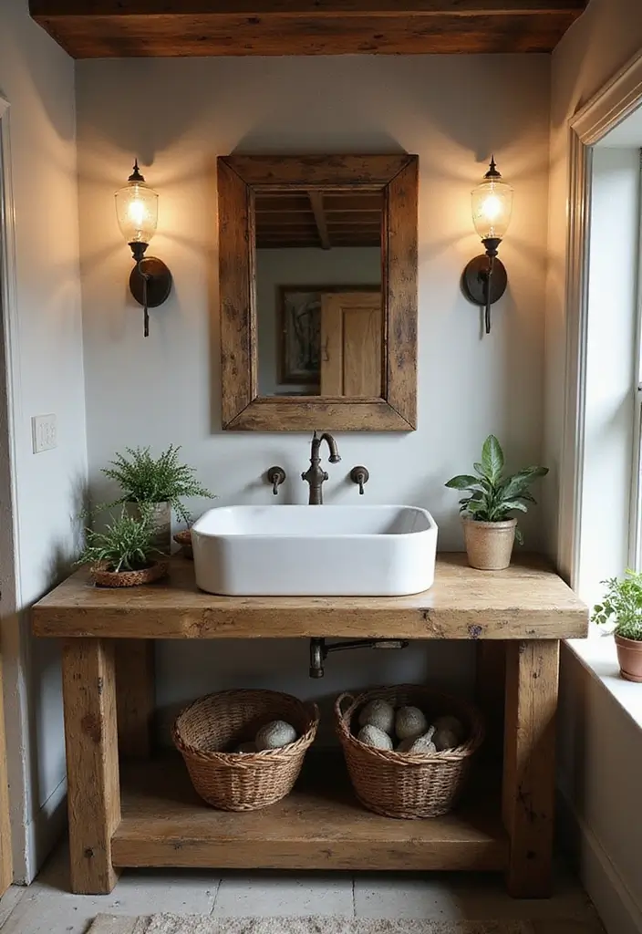 29 Rustic Bathroom Sink Ideas With Natural Charm - 1. Reclaimed Wood Vanity Sink