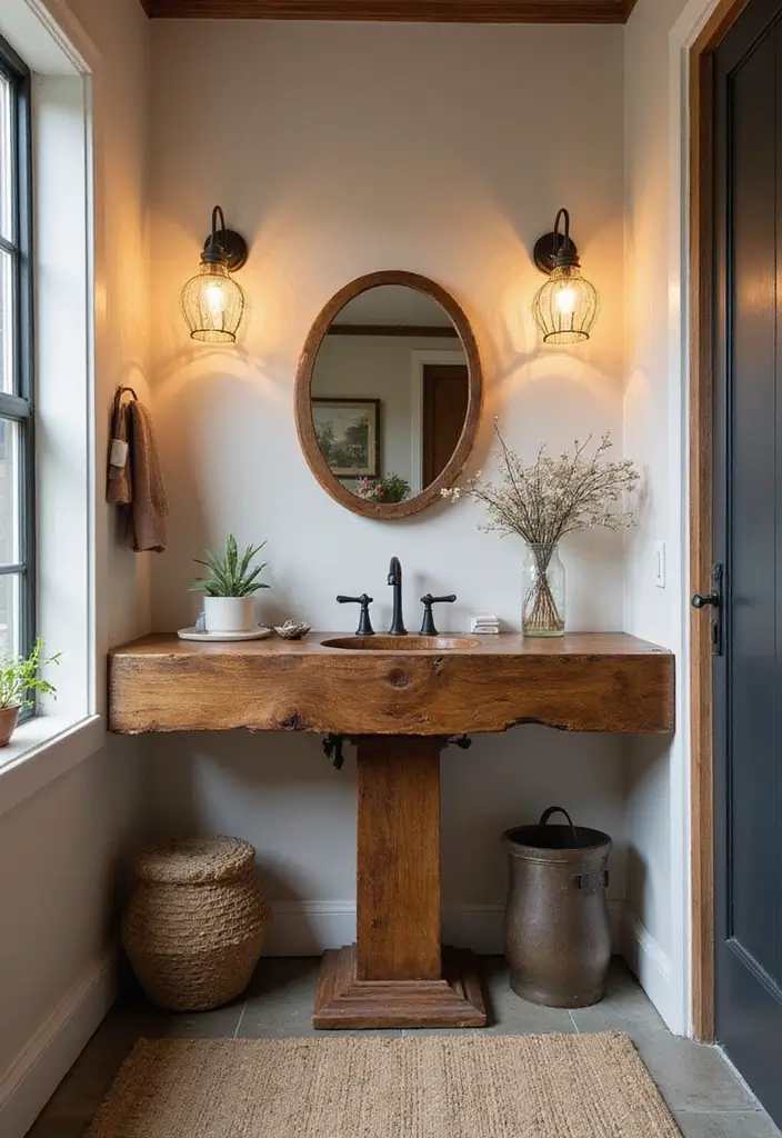 29 Rustic Bathroom Sink Ideas With Natural Charm - 12. Reclaimed Wood Pedestal Sink