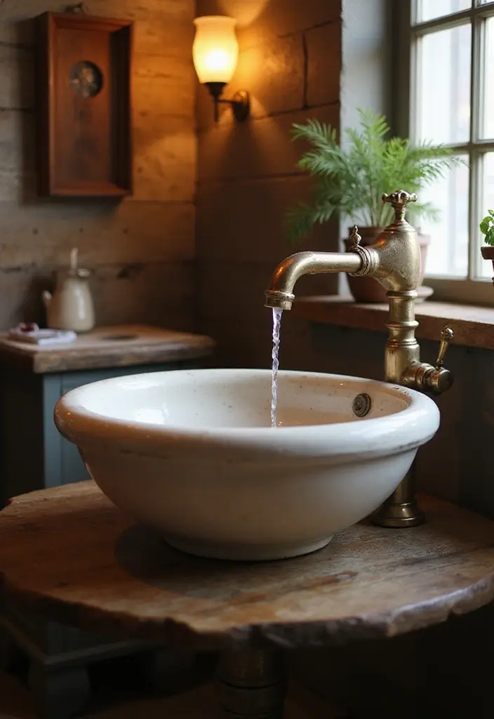 29 Rustic Bathroom Sink Ideas With Natural Charm - 14. Antique Wash Basin