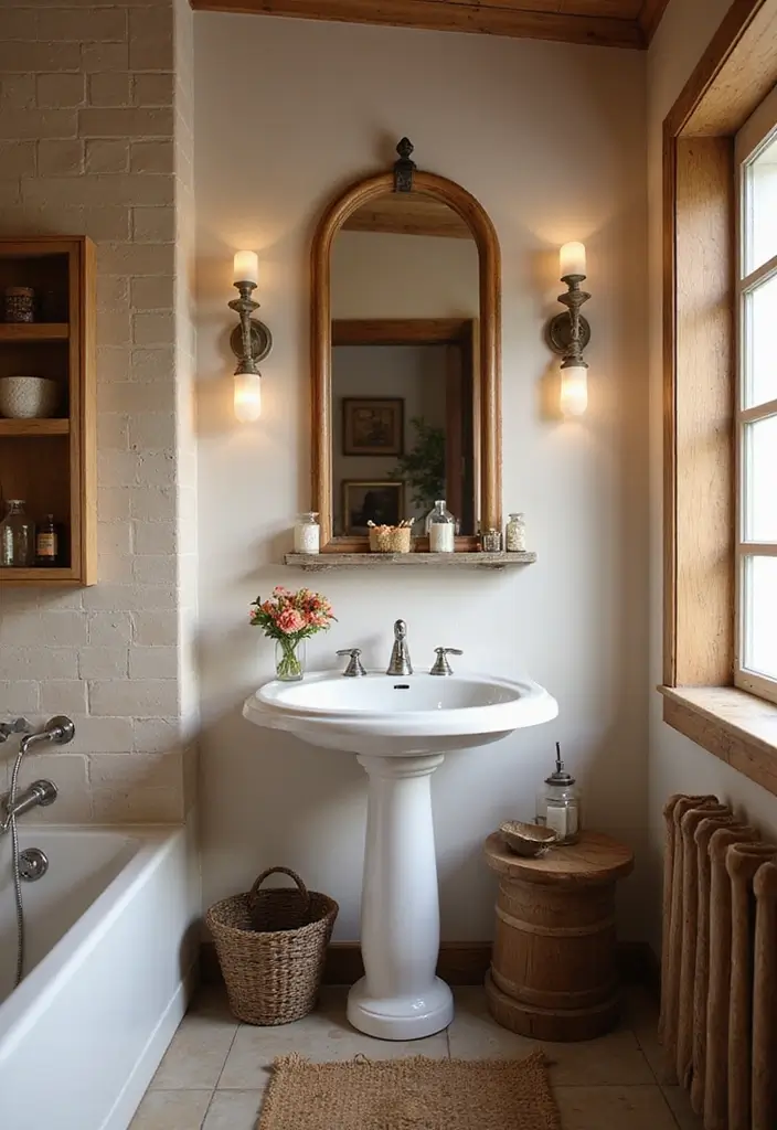 29 Rustic Bathroom Sink Ideas With Natural Charm - 17. Rustic Pedestal Sink with Wood Accents