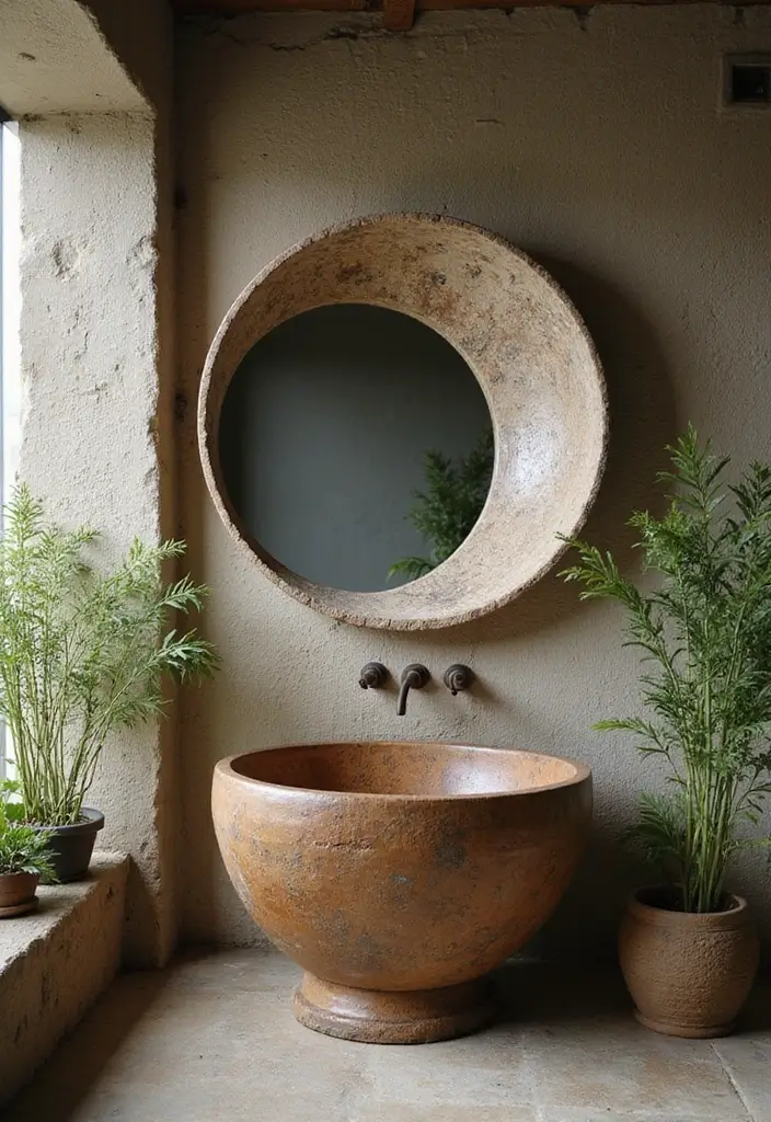 29 Rustic Bathroom Sink Ideas With Natural Charm - 21. Rustic Sink with Nature-Inspired Elements