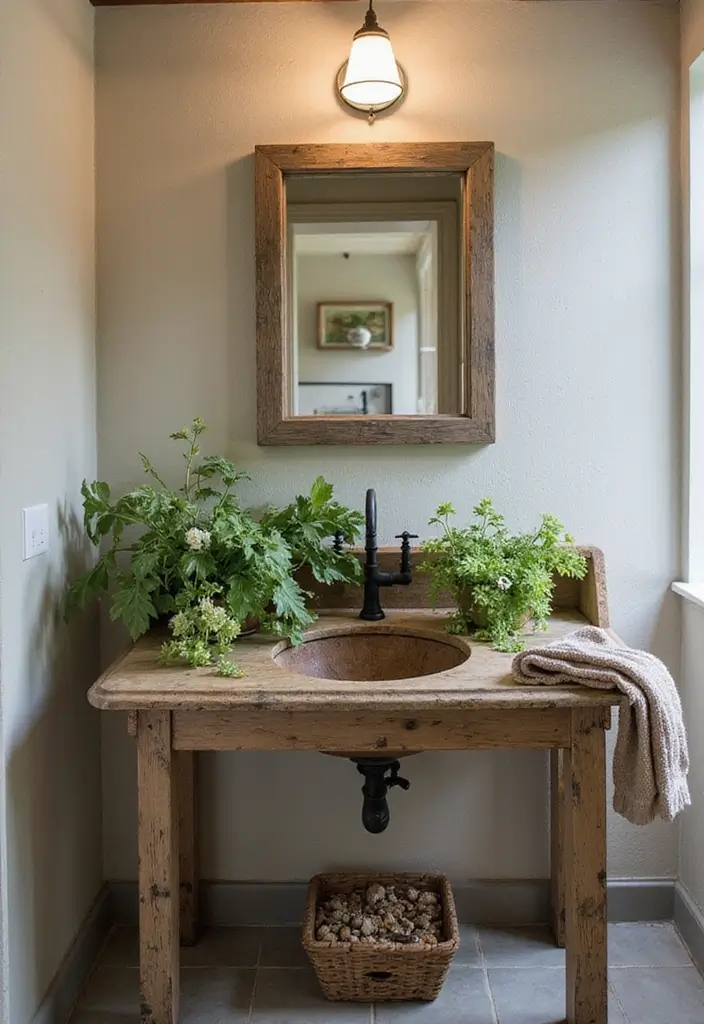 29 Rustic Bathroom Sink Ideas With Natural Charm - 23. Rustic Sink with Integrated Planter