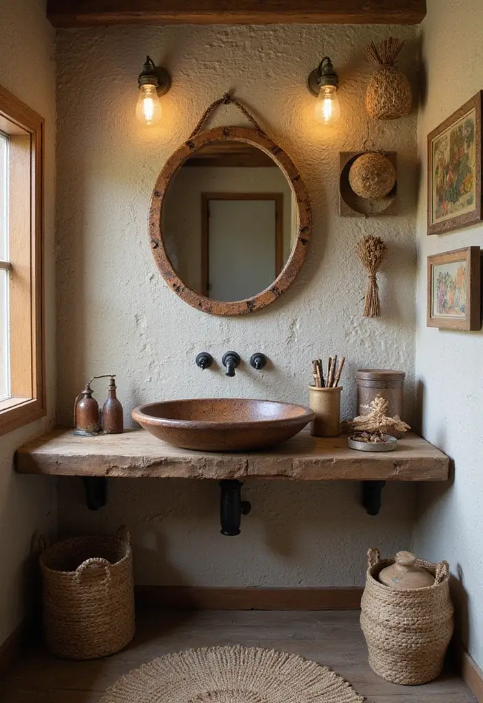 29 Rustic Bathroom Sink Ideas With Natural Charm - 28. Rustic Sink with Handcrafted Elements