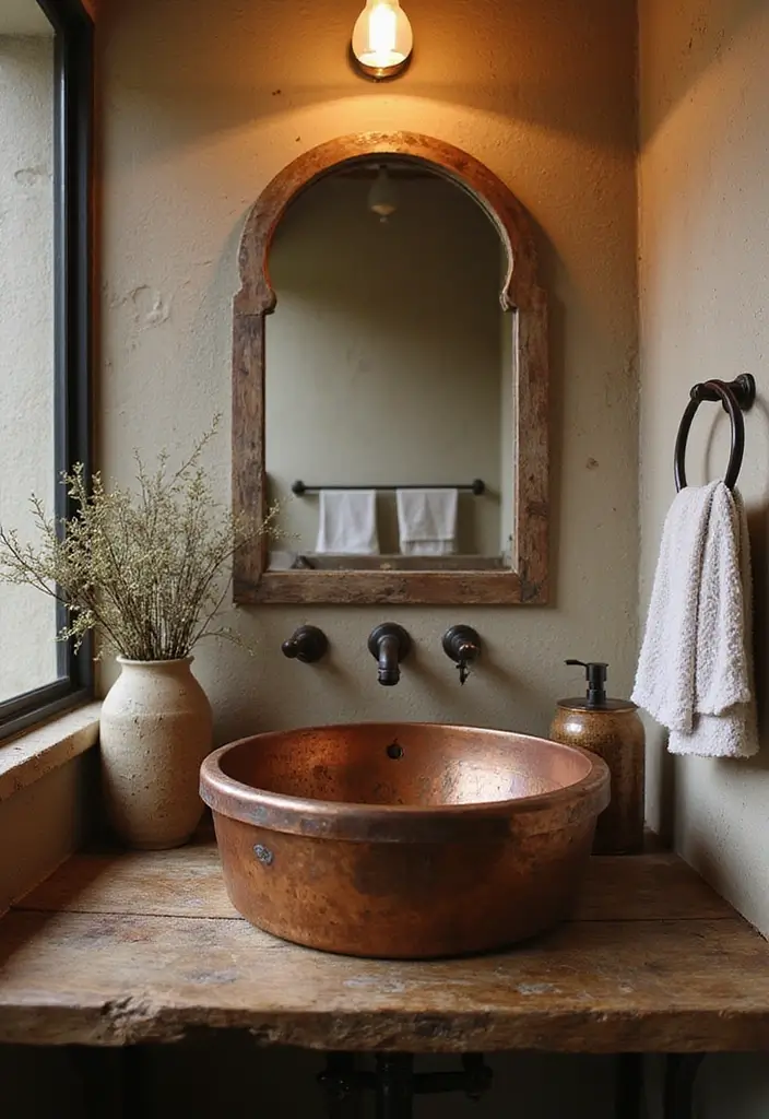 29 Rustic Bathroom Sink Ideas With Natural Charm - 3. Vintage Copper Sink