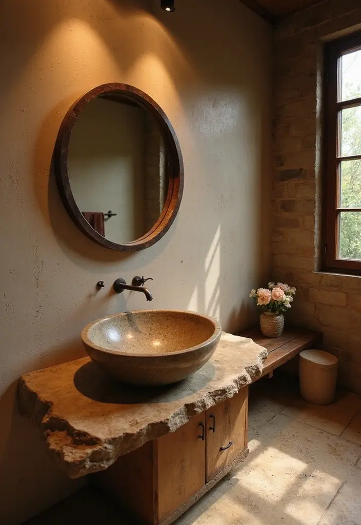 29 Rustic Bathroom Sink Ideas With Natural Charm - 4. Stone Basin Sinks