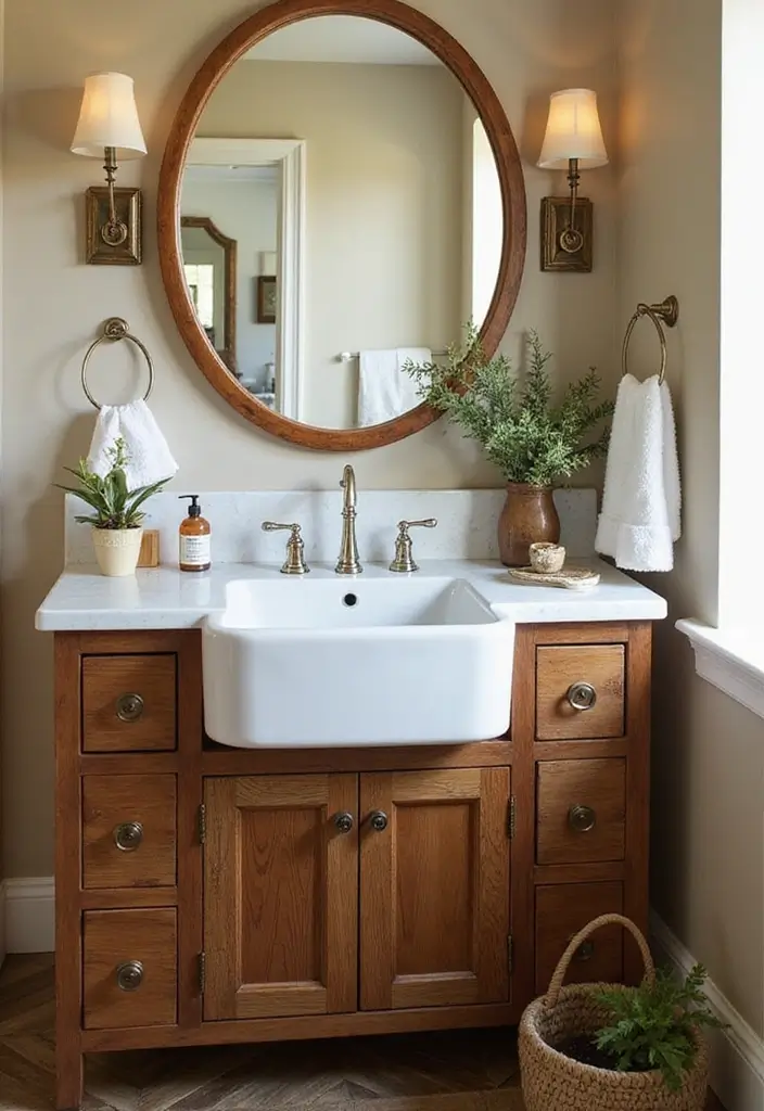 29 Rustic Bathroom Sink Ideas With Natural Charm - 8. Rustic Farmhouse Sink