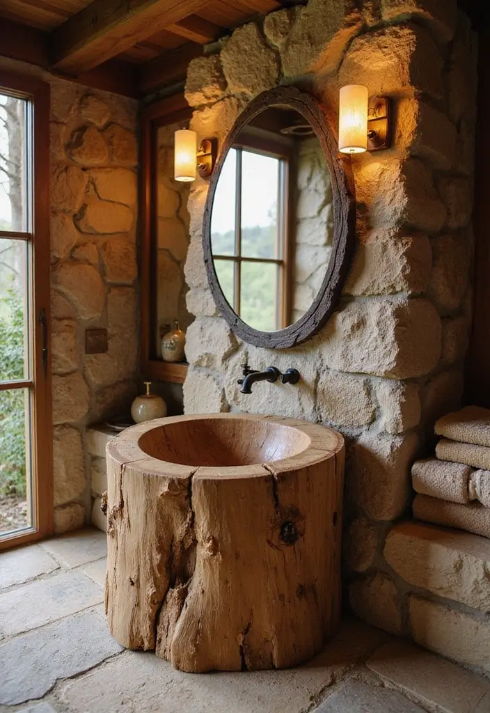 29 Rustic Bathroom Sink Ideas With Natural Charm - 9. Log Slice Sink