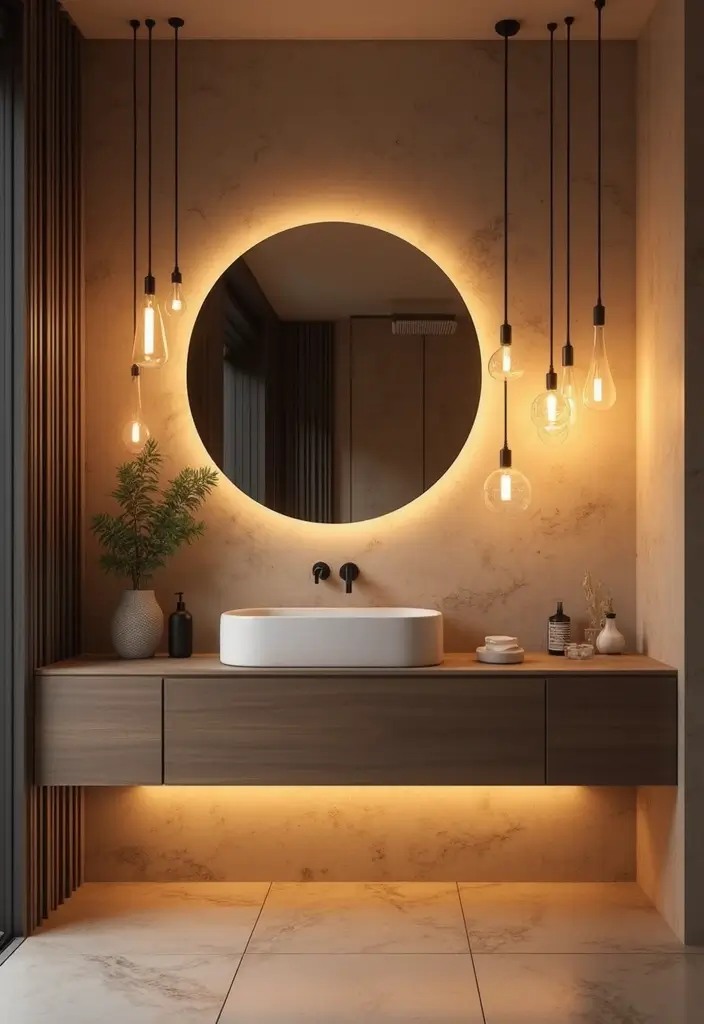 29 Simple Guest Bathroom Ideas That Feel Inviting - 14. Unique Lighting Fixtures