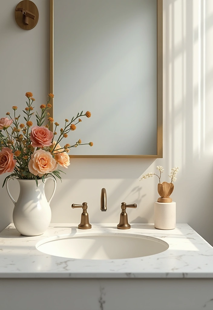 29 Simple Guest Bathroom Ideas That Feel Inviting - 15. Fresh Flowers
