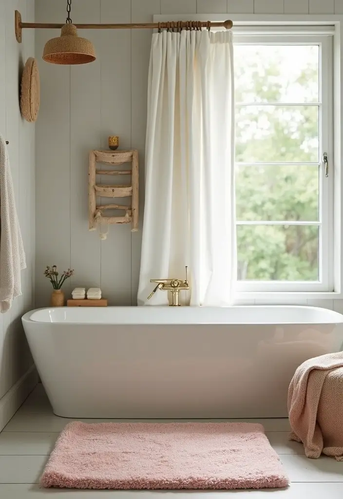 29 Simple Guest Bathroom Ideas That Feel Inviting - 22. Stylish Shower Mats