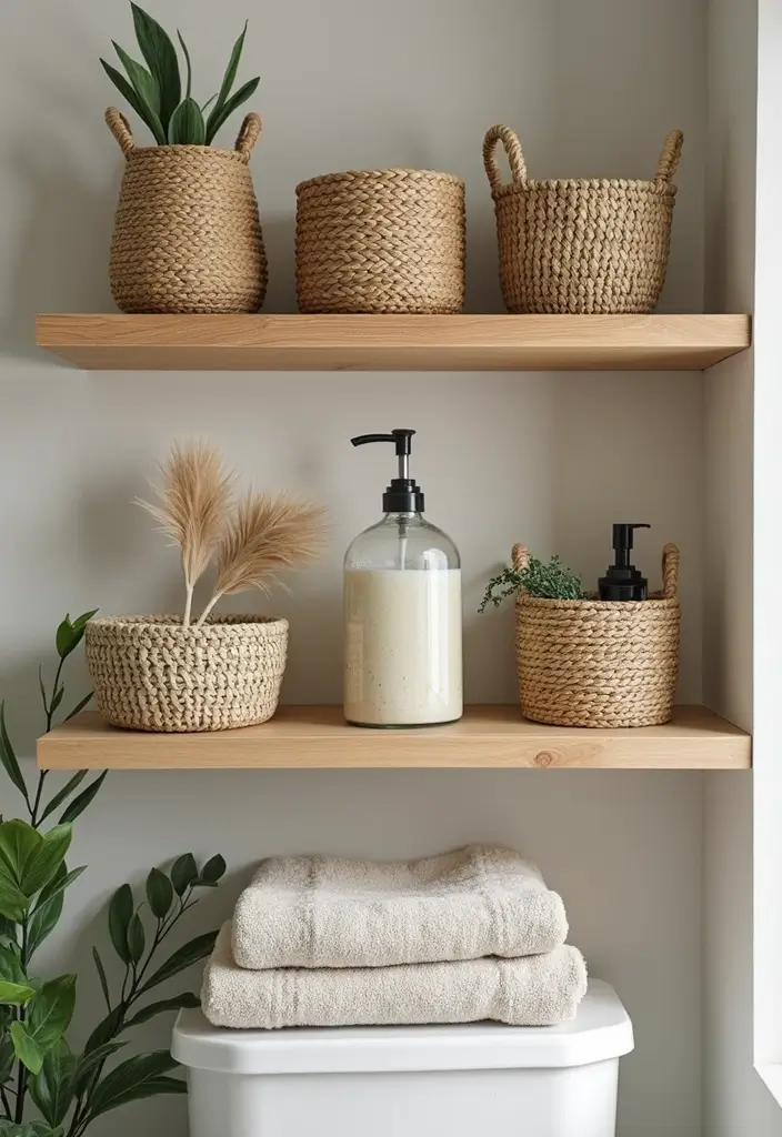 29 Simple Guest Bathroom Ideas That Feel Inviting - 25. Stylish Baskets for Storage